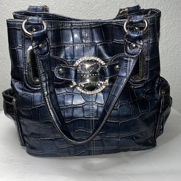 Van Kathy Zeeland  navy blue shoulder bag. Beautiful Silver crown on front. - Picture 1 of 9